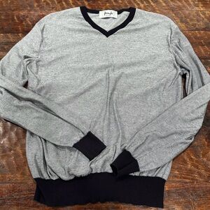 Pringle Scotland Gray V-Neck cotton top with Black Trim size M